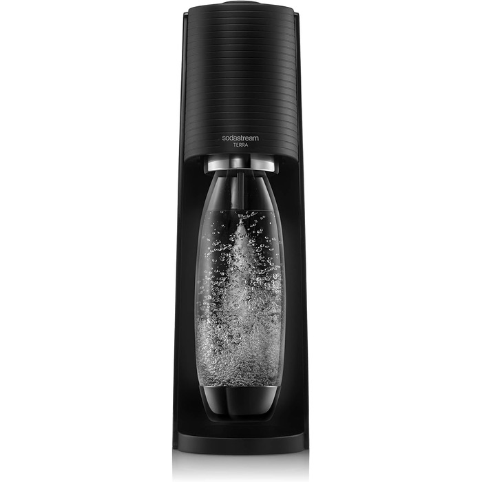Виробник газованої води Terra Value Pack x2 з 2 пляшками, які можна мити в посудомийній машині, 1 л і 1 циліндром CO2 Quick Connect об'ємом до 60 л, чорний матовий