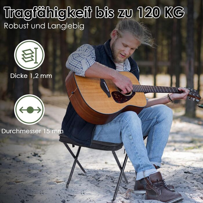 Складаний стілець MOONCY, 3326,532 см, Портативний кемпінговий стілець, Складаний, Витримує до 120 кг, Легкий рибальський стілець для походів, риболовлі та активного відпочинку, Чорний