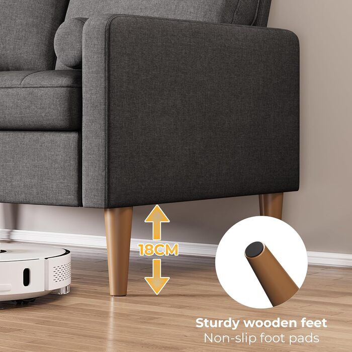 Місний диван, 2-місний диван, маленький диван з 2 декоративними подушками, міні-диван з підлокітниками, для вітальні, спальні, квартири, офісу, 121 x 77 x 87 см, темно-сірий, 2-