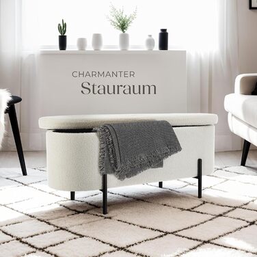 Лавка для зберігання tectake, скриня з кришкою, м&39яка лава/лава для зберігання/лава біля ліжка з місцем для зберігання, ящик для зберігання, скриня для зберігання, оббита тканиною букле в скандинавському стилі