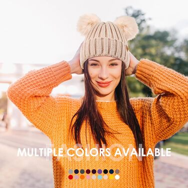 Жіноча зимова тепла в&39язана шапка-бейні з помпоном зі штучного хутра, затишна шапка на флісовій підкладці, фіолетова