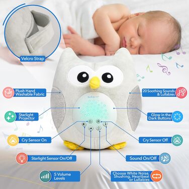 Подушка Bubzi Co Сова нічник музична скринька, білий колір