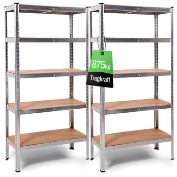 Металевий стелаж Ondis24 2 шт. Thomas, стелаж для зберігання 90x40x180 (В) см, підвальний стелаж, вантажопідйомність до 875 кг, сріблястий, з 5 полицями, вантажопідйомність 175 кг кожна, регульована висота, надміцний стелаж - подвійний комплект