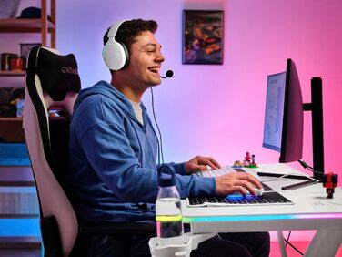 Ігровий стіл Trust Gaming GXT 709W Luminus RGB зі світлодіодним підсвічуванням, 10 режимами, живленням від USB, білий ігровий стіл з гарнітурою та підставкою для чашок, 120 x 60 см, комп&39ютерний стіл для офісу, геймерський 120 x 60 см - RGB білий