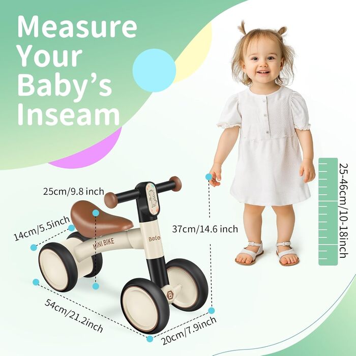 Дитячий балансовий велосипед від 1 року, балансовий велосипед для дитини 10-24 місяців, балансовий велосипед без педалей з 4 колес
