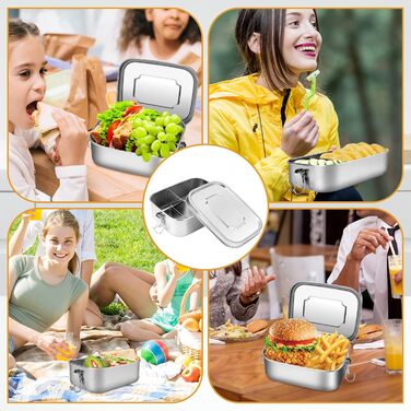 Ланчбокс Miiepls з нержавіючої сталі, 800 мл, з двома відділеннями, герметичний, екологічний та без BPA для дорослих і дітей