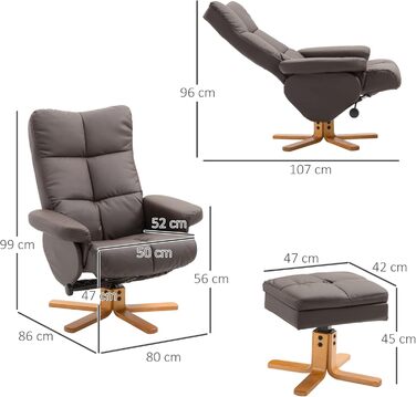 Крісло-реклайнер HOMCOM з підставкою для ніг, місце для зберігання, м&39яке крісло для телевізора з функцією відкидання, поворотне крісло для телевізора на 360 для спальні, вітальні, штучна шкіра, коричневий