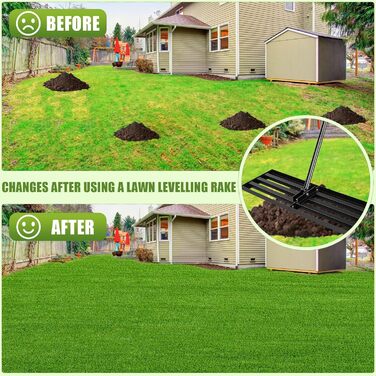 Гребінь для вирівнювання газону з нержавіючої сталі 76x25 см, з ергономічною регульованою ручкою 194 см, для видалення сміття, піску та вирівнювання газону в саду, на гольф-полі та подвірї