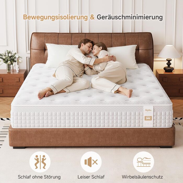 Матрац 90x200 см, висота 28 см, жорсткість H3/H4, 9-зонний пружинний матрац кишенькової форми з комфортною піною, ортопедичний ергономічний матрац, сертифікований Oeko-Tex та CertiPUR, полегшення тиску та болю в спині 90x200x28 см