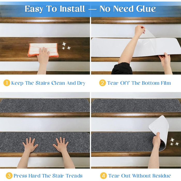 Килимки для сходів RIOLAND 20,3 x 76,2 см (35,6 см) з нековзним покриттям запобігають ковзанню для людей похилого віку, дітей та домашніх тварин, сіро-білі