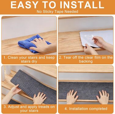 Килимки для сходів, 15 шт. , протиковзкі килимки для сходів, самоклеючі, прямокутний килимок для сходів, нековзний килимок для дітей та домашніх тварин (темно-сірий, 55 см x 22 см)
