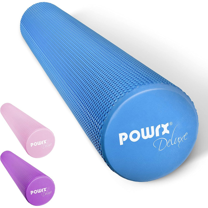 Ролик для йоги POWRX синього кольору 90 x 15 см - ролик для пілатесу, поролоновий ролик, тренування фасцій, ролик для самомасажу