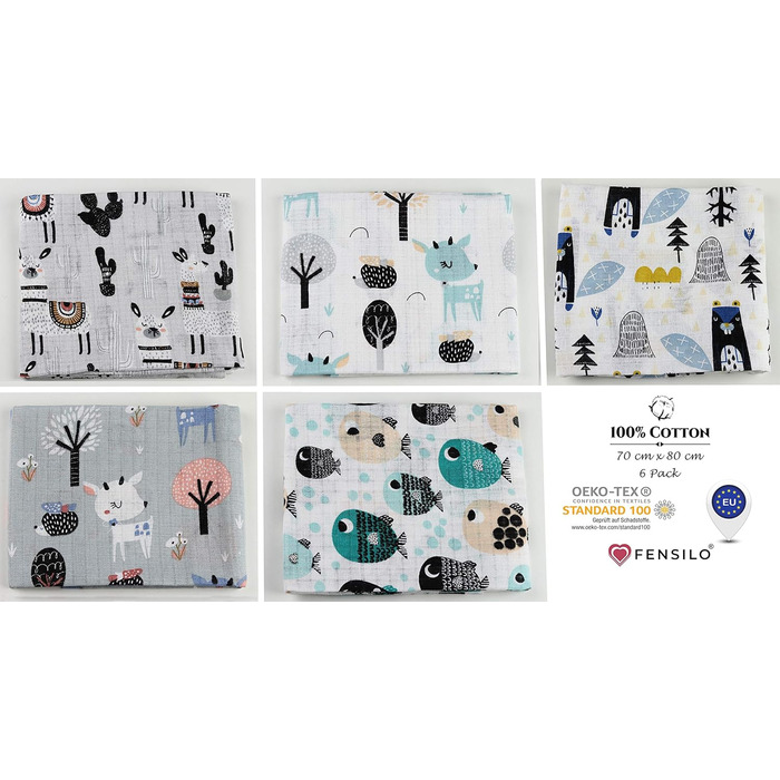 Муслінові серветки - муслінові пелюшки - упаковка 10 70x80 см - тканинні пелюшки, Зроблено в ЄС, перевірено на вміст шкідливих реч