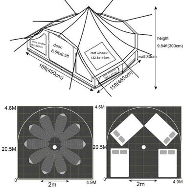 Водонепроникний 4-сезонний кемпінговий намет, пірамідальний намет з бавовни та льону, сімейний намет, намет-вігвам з отвором для дров&39яної печі/вентиляцією, знімною підлогою, великою житловою зоною, багато місця для зберігання речей, розкішний намет, ви