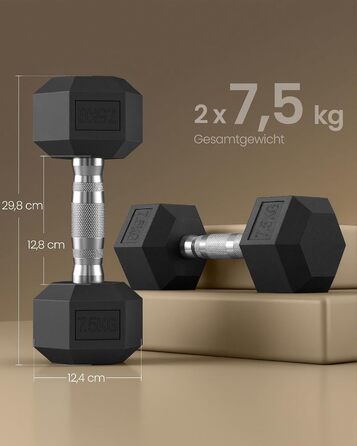Гантелі шестигранні SONGMICS з чавуну (10 кг, 12.5 кг, 15 кг, 20 кг), 10 кг, 2 шт.