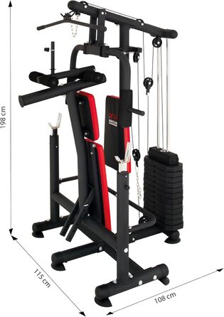 Універсальна силова станція Hansson Sports, багатофункціональна силова лава зі стійкою для штанги, тяга лати, розгинання ніг &quotметелик&quot, згинання ніг, вага 65 кг, складна A Силова лава