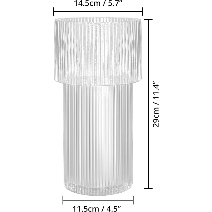 Рифлена ваза Winter Shore з широким отвором - Ваза ребриста і прозора - Ваза скляна центральна частина для обіднього столу, вітальні та весільних прикрас - Скляна ваза велика для квітів та пампасної трави - 29 см заввишки