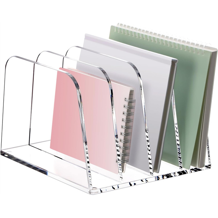 Акриловий тримач для листів та органайзер для столу SANRUI (4 відділення) - вертикальний лоток для листів для пошти, блокнотів A5 та планшетів Прозорий органайзер для тіней для повік та сортувальник (прозорий)
