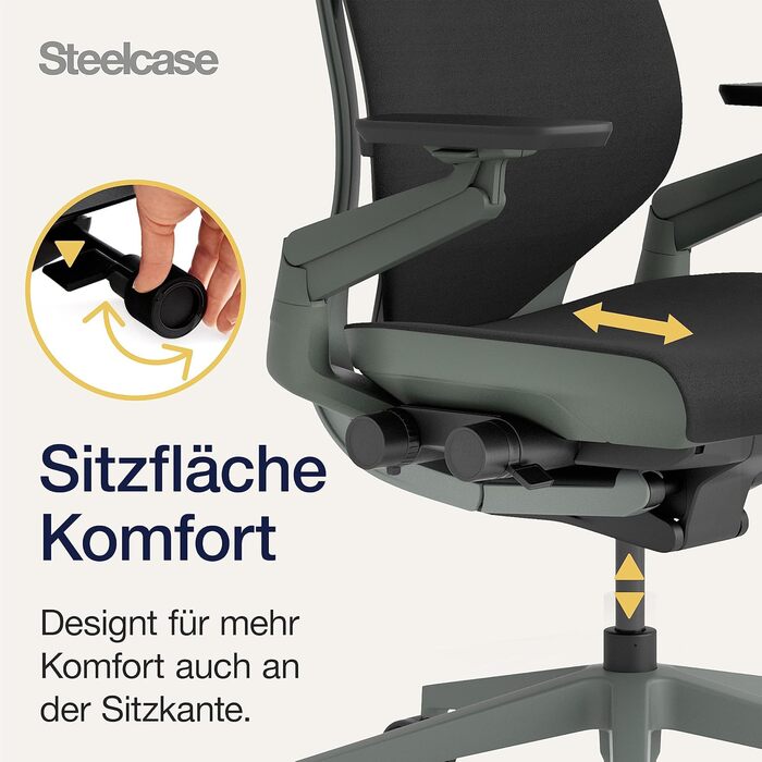 Ергономічне офісне крісло Steelcase Gesture з підлокітниками на 360 та 3D-функцією поперекової підтримки Live Back, колір Black Onyx, 66 x 62,5 x 104 см, без підголівника