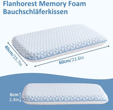 Ультратонка плоска подушка з піни з ефектом пам&39яті - Охолоджувальна подушка для сну на животі зі знімним чохлом, який можна прати, подушка для підтримки шиї для сну на спині та животі, 40x60x6 см Синьо-білий колір 40x60x6 см