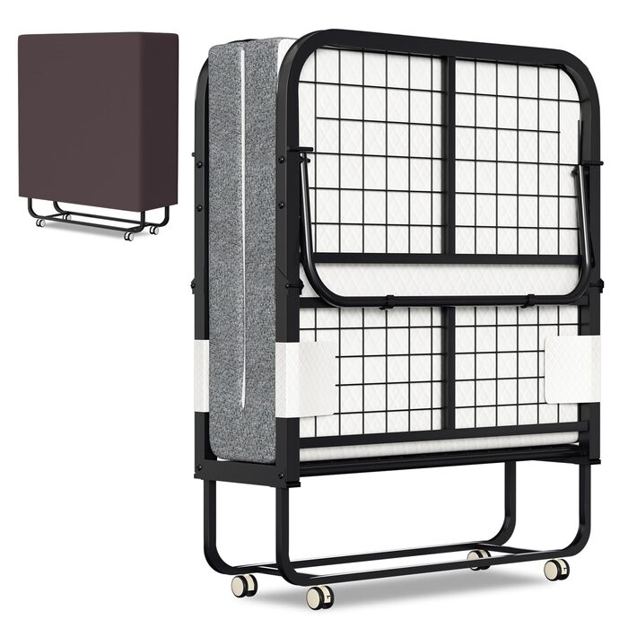 Розкладне ліжко ISOSIL 90x200 см Гостьове ліжко, розкладне з матрацом з пінопласту 13 см Гостьове ліжко, розкладне металевий каркас ліжка, розкладне ліжко на колесах, розкладне металеве ліжко, вантажопідйомність 200 кг, пилонепроникне