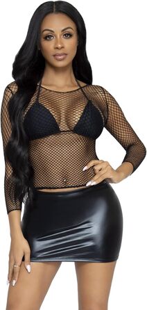 Сорочка LEG AVENUE 8278 з довгими рукавами, сітчаста, один розмір (36-40 євро), чорна