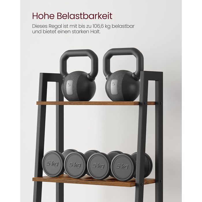 Окремостояча книжкова шафа VASAGLE з 5 полицями, металевий каркас, легке складання, для вітальні, спальні, кухні, 56 x 34 x 172 см (Д x Ш x В), вінтажний коричнево-чорний LLS45 шт. 56 см вінтажний коричнево-чорний