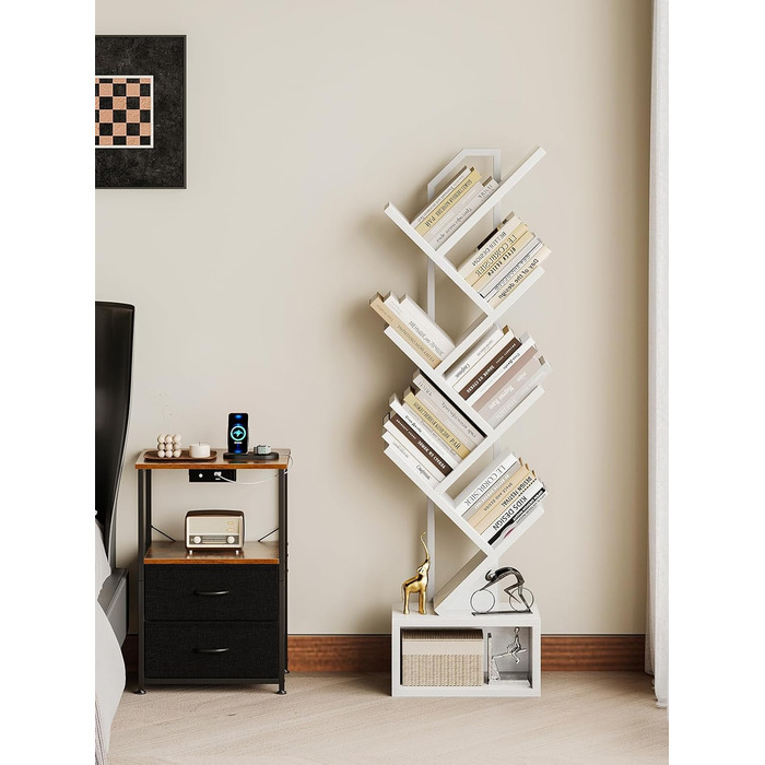 Книжкова полиця Coleshome у формі дерева, 6-ярусна окремостояча полиця, дерев&39яна книжкова полиця, підходить для вітальні та спальні, біла