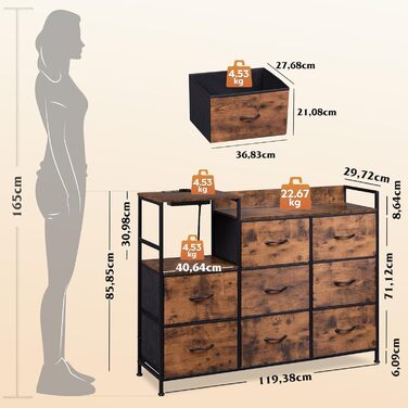 Комод WLIVE, 8 шухляд, тканинні шухляди з висувними полицями, для спальні, коридору, вітальні, дитячої кімнати (коричневий)