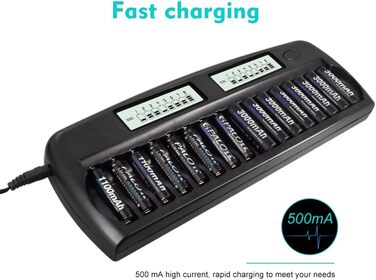 Швидкий зарядний пристрій CITYORK - інтегрований захист із РК-дисплеєм - для нікель-металгідридних акумуляторів типу AA AAA, включаючи 16 нікель-металгідридних акумуляторів типу AA 3000 мАг, корпус для акумулятора