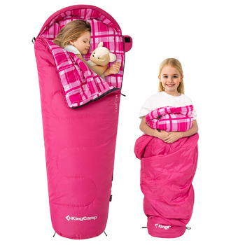 Дитячий спальний мішок KingCamp (до 7C), легкий, водонепроникний, компактний, фланелевий спальний мішок, спорядження для холодної погоди та тепла молоді, аксесуар для кемпінгу, підходить для 10-12 дітей зростом до 1,68 м, рожевий у клітинку, 165x70x45 см