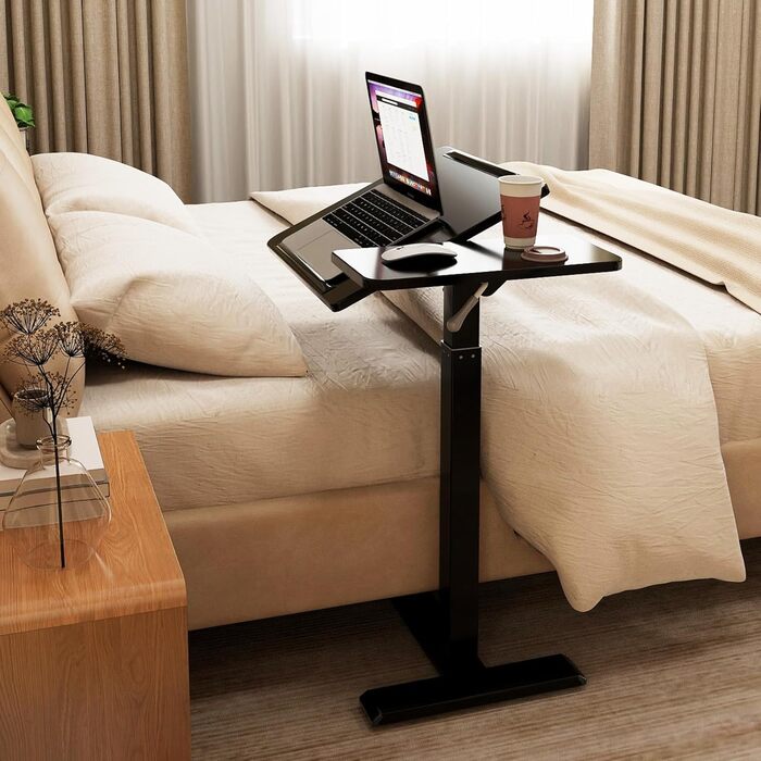 Стіл для ноутбука PUNCIA з регульованою висотою 70-100 см, обертова підставка для ноутбука з колесами, мобільний стоячий стіл над ліжком, ергономічний стіл для сидячого та стоячого використання, візок для презентацій, для ліжка, дивана, офісу, чорного кол