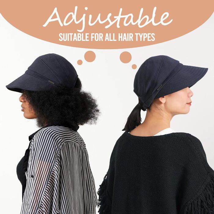 Жіночий сонцезахисний капелюх, кепка з сонцезахисним козирком - літній головний убір, шапка з отвором для коси, зимова кепка, один розмір, чорний