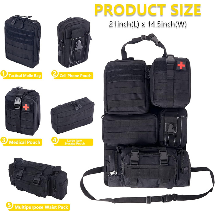 Організатор спинки сидіння тактичного автомобіля Jimikay, панель Molle, сумка для зберігання з 5 знімними кишенями Molle для всіх