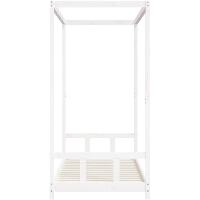 Дитяче ліжко, біле, 90x190 см, масив сосни з каркасом балдахіну та міцними дерев&39яними рейками для стійкості та вентиляції односпальне ліжко з масиву сосни з рустикальним білим покриттям 195,5 x 95,5 x 190 см