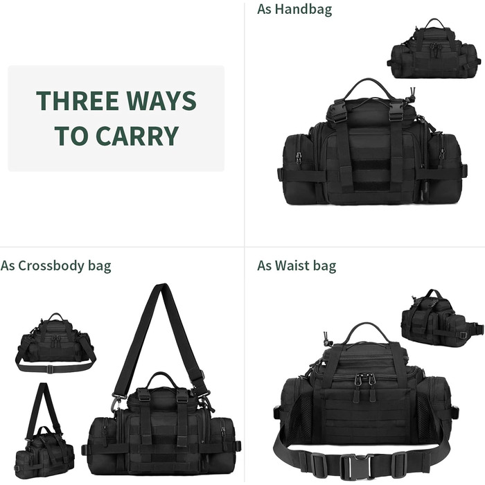 Багатофункціональна поясна сумка Bumbag Military for Sport Outdoor Running Camping Hiking Trekking Black 40*25*18cm, 3Way Belt Bag Waterproof Fanny Pack Tactical Crossbody