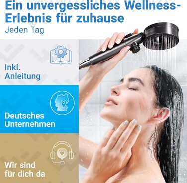 Душова лійка з фільтром 3 режими - включно з режимом підвищення тиску Економна душова лійка з мінеральними перлинами Ручна душова лійка, душова головка, душова насадка в чорному кольорі, включно з інструментом, запасними перлинами та матовою чорною панелл