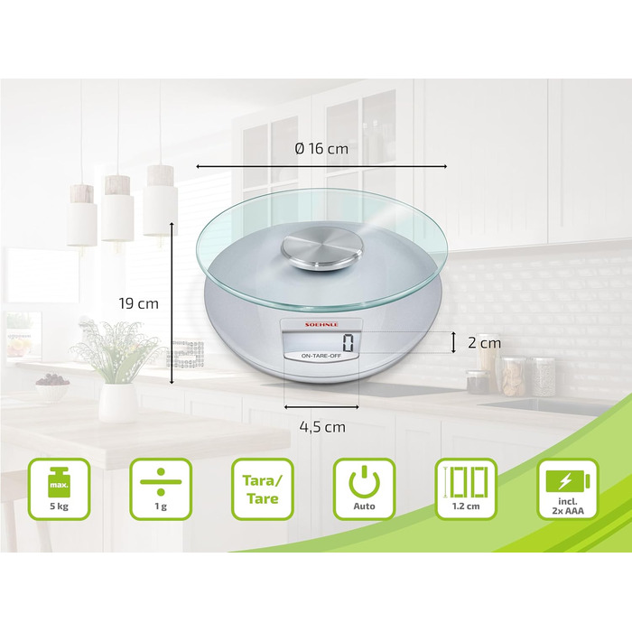 Кухонні ваги Soehnle Roma місткістю 5 кг та точністю зважування 1 г, цифрові кухонні ваги з практичною функцією додаткового зважув