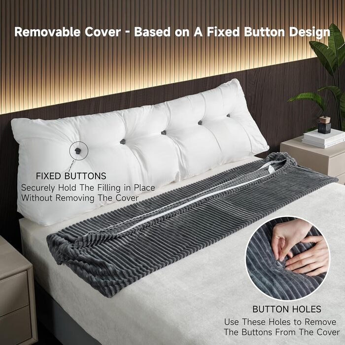 Подушка-книжка Z-hom, клиноподібна подушка, подушка для читання для ліжка та дивана, затишна подушка для спини, практична бічна кишеня, знімний чохол, з круглою подушкою для голови (сіра, 200 * 50 * 20 см) сіра 200 x 50 x 20 см