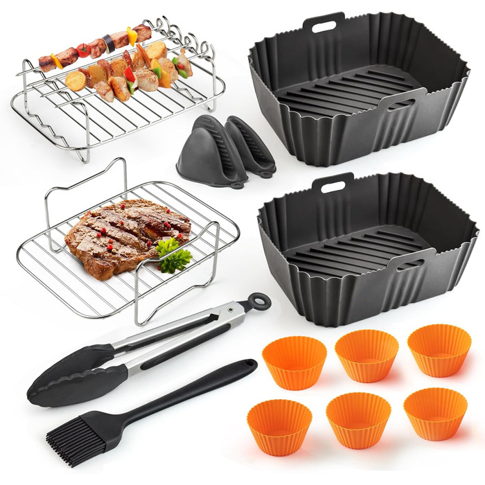 Силіконова форма для аксесуарів для фритюрниці 18 шт. Силіконова вставка Аксесуари для фритюрниці Dual Zone Airfryer Багаторазова мультипіч Силіконова форма, квадратні вкладиші для фритюрниці без BPA