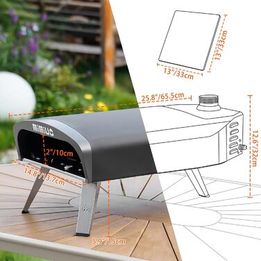 Газова піч для піци Mimiuo з каменем для піци та лопатою для піци, мобільна піч для піци, портативна піч для піци для патіо та балкона, піч для піци для саду, на відкритому повітрі, газова піч для піци, чорна