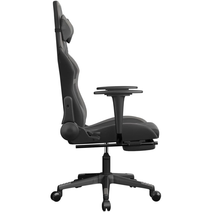 Геймерське крісло з підставкою для ніг, чорно-сіре, зі штучної шкіри