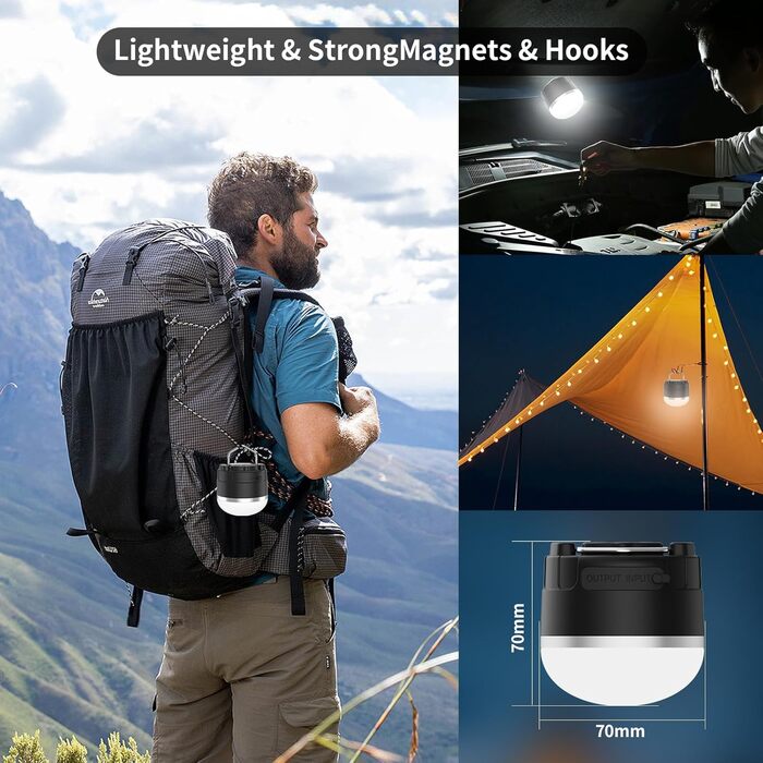 Акумуляторний світлодіодний кемпінговий ліхтар, 1000 лм, портативний підвісний ліхтар для намету зі зміною кольору RGB, магнітна основа, водонепроникний аварійний підвісний ліхтар для ураганів, відключень електроенергії, домашнє RGB-підсвічування