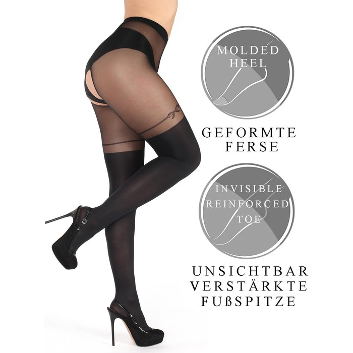 Сексуальні панчохи BANANALU, 20 DEN до стегна, з відкритою інтимною зоною та вирізом, чорний, XL