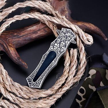 Складаний ніж AuRiver, кишеньковий ніж хрестоносець з дерев'яною та металевою ручкою Двостороння рукоятка прикрашена хрестами, кре