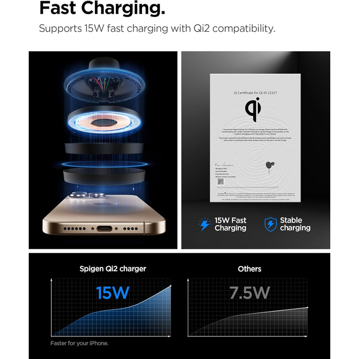 Автомобільне кріплення Spigen OneTap Pro 4 Qi2 15W MagSafe з функцією зарядки, сертифіковане Qi2, зарядний пристрій для вентиляцій