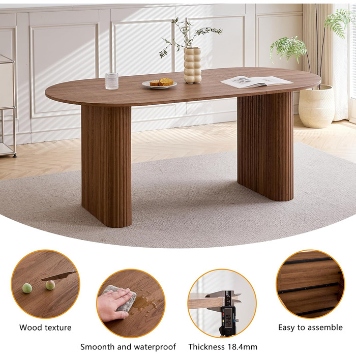 Овальний дерев&39яний обідній стіл, 180 см Сучасний кухонний обідній стіл Великий стіл з МДФ на 6-8 осіб (темно-коричневий)