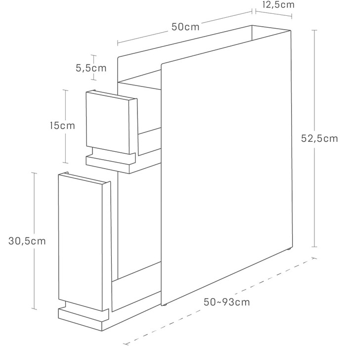 Рівнева висувна підставка для приправ, чорна, сталь/поліпропілен, 12,5 x 5093 x 52,5 см, чорний колір, 4335 TOWER 2-