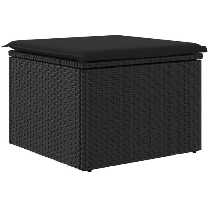 Табурет садовий з подушкою чорний 55x55x37 см Poly Rattan,365968