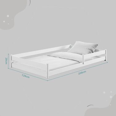 Дитяче ліжко Kids Collective, підлогове ліжко 120x200 см із захистом від падіння та рейковою основою, ліжко Монтессорі, дитяче ліжечко, юнацьке ліжко, односпальне ліжко (опція) з матрацом Біле 120x200 см без матраца, Біле